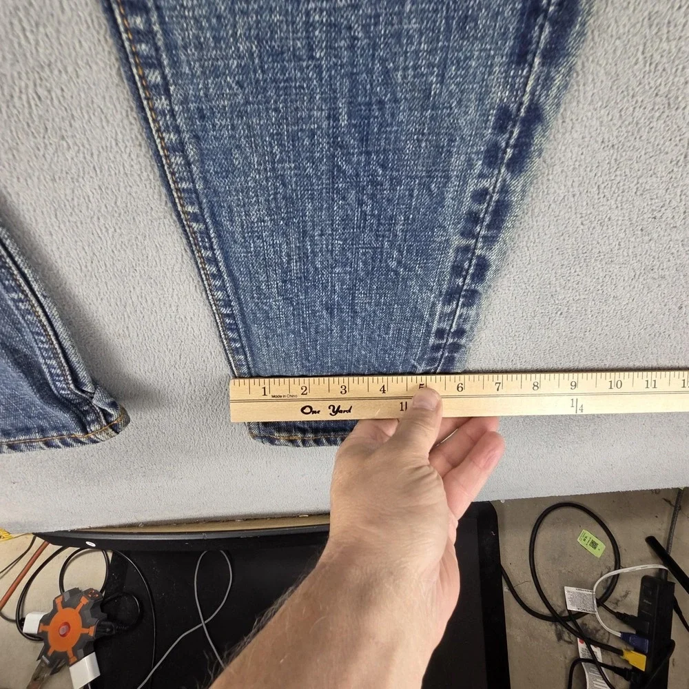 Selvedge Jeans Womens Blue Thrashed Patchwork Plaid Whiskers Studded‎ Fits 27x30